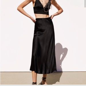 COPY - Zara Black Satin Midi Slip Skirt